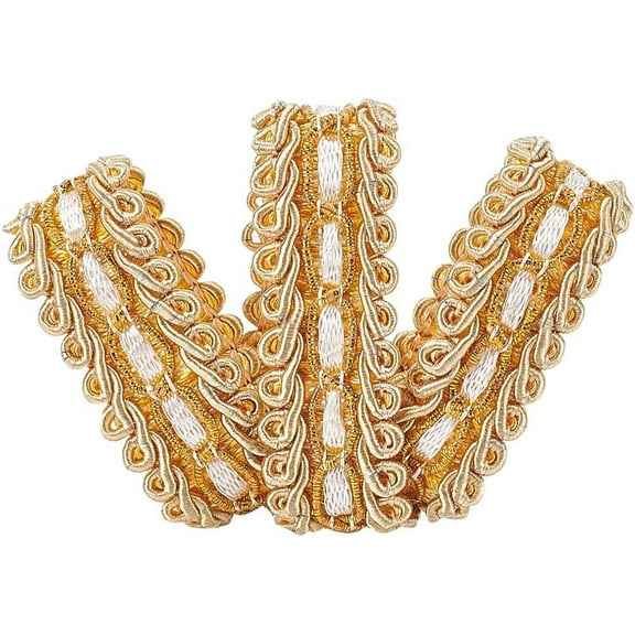 Gimp Braid Trim 5/8"(W) x 12.5 Yards(L) Gold Polyester Ribbon Woven Fringe Trim for Costume DIY Crafts Sewing Jewelry Making Home Decoration
