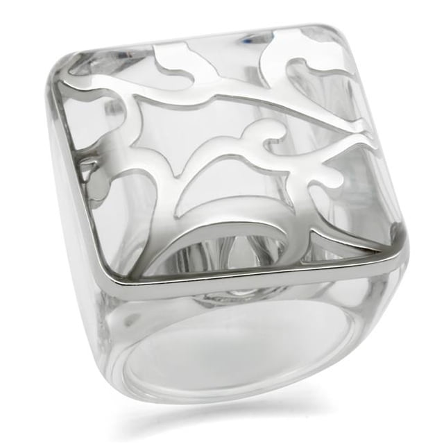 Women Rhodium Brass Ring with Synthetic in Clear - Size 8