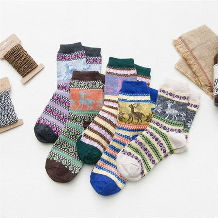 

5 Pairs Socks Women s Autumn And Winter Thickened Mid Barrel Vintage Wind Wave Socks Home Socks Women
