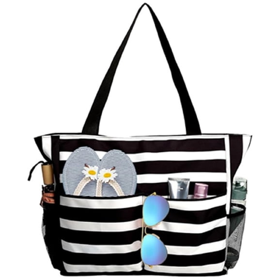Beach Bags for Women, Large Beach Tote Bags Waterproof Beach Bag with Zipper, Swim Pool Bag for Travel Vacation, Black