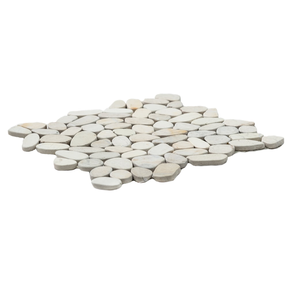 The Tile Life Streambed White 1x1 Marble Pebble / Rock Floor and Wall Tile - Case of 11 (11 Sq. ft.)