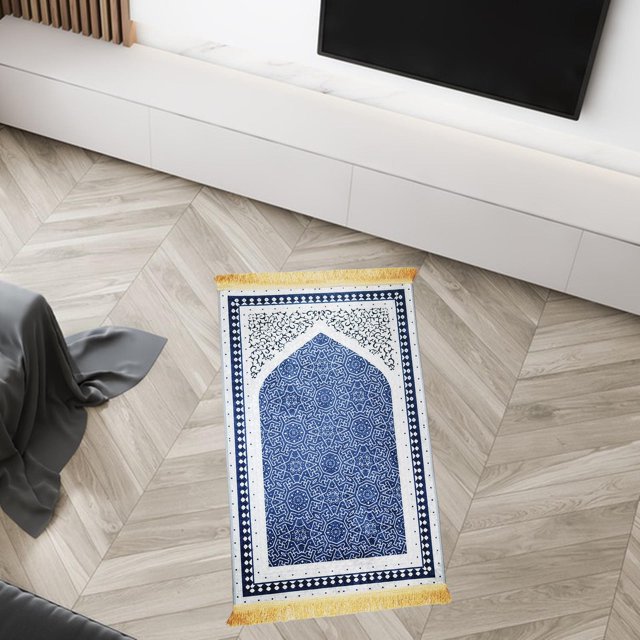 Borla suave Alfombra de oración Alfombra turca Janamaz bordada 65 cm x 110 cm Elegante alfombra de oración de terciopelo para Eid Balcón Camping Soledad Alfombra de rezo