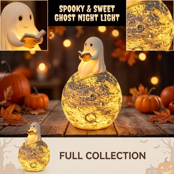 Cute Ghost Night Light Resin Sphere Lamp, Halloween Decorations for Home, Unique Holiday Tabletop Decor, Decorative Figurine for Bedroom, Seasonal Gift Idea, 1Pack Ghost Night Light #A
