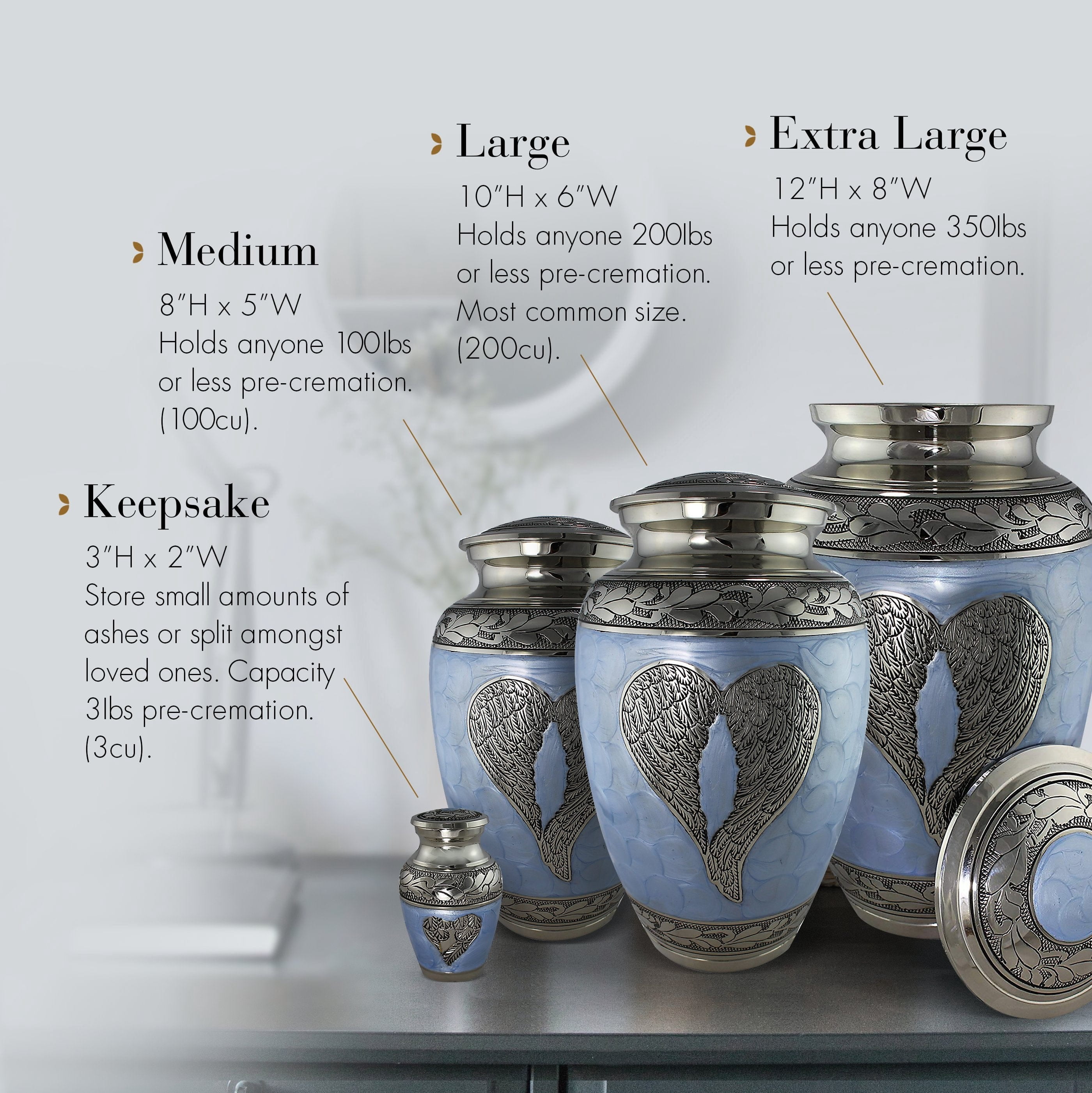 Blue Loving Angel Urns for Cremation Ashes Large Urn XL or Small Keepsake Urns for Adult Cremation Ashes & Urns for Human Ashes for Home or Burial Cremation Urns