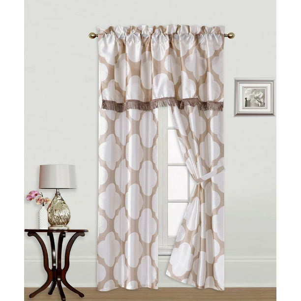 5PC SET SOLID ROD POCKET WINDOW CURTAIN WITH VALANCE AND TIE BACK R3
