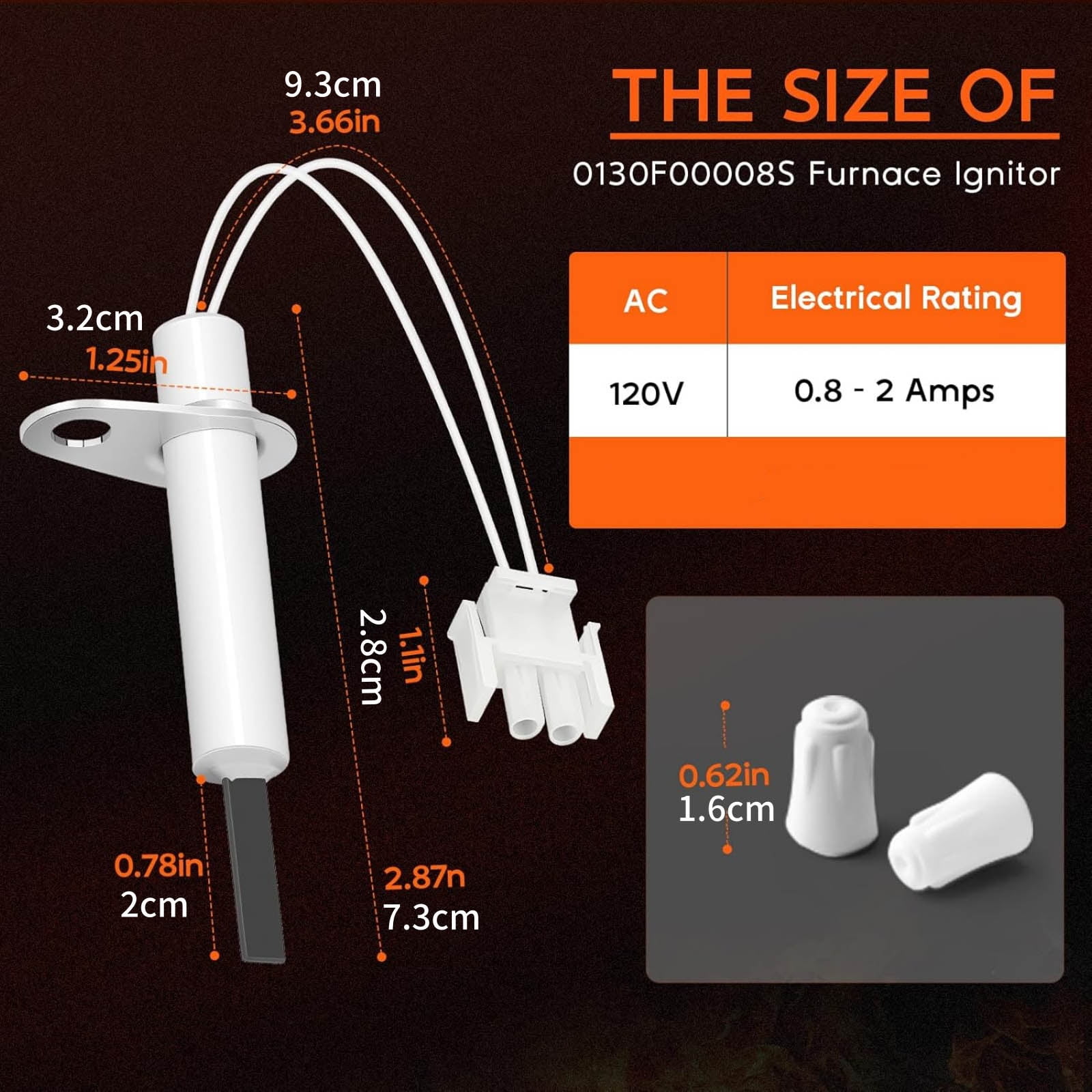 TAPDRA Hot Surface Ignitor, 1500°C Max Temp 17s Heat-Up, OEM 0130f00008s1 for Furnace Ignition Systems