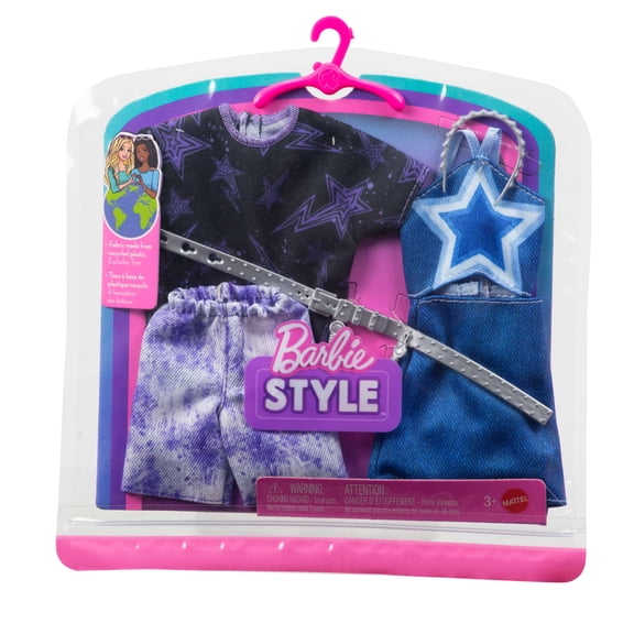 Barbie Fun Fashion Star-Print Outfit for Barbie Doll and Ken Doll, 2PK