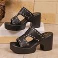 thumbnail image 3 of Xucatan Womens Chunky Heel Sandals with Cutout Design, Punk Rock Embellished Footwear for Concerts Dating Shopping Events Gift, 3 of 9