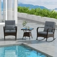 thumbnail image 5 of Costway 3 PCS Rocking Bistro Set with Removable Cushions & Tempered Glass Top Coffee Table Grey, 5 of 10