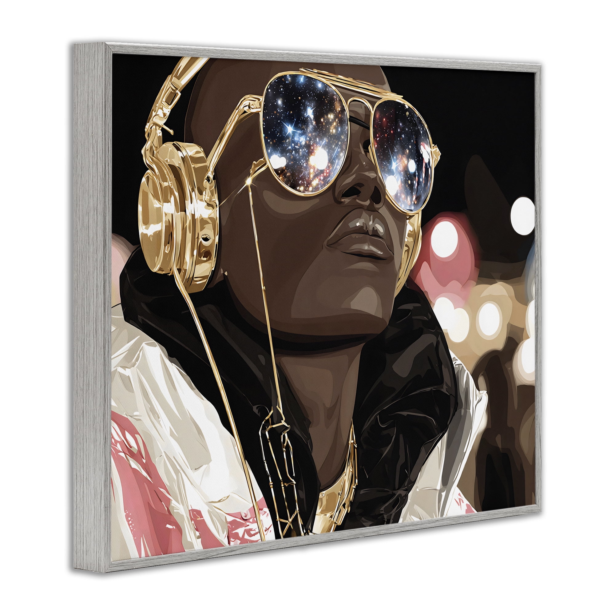 Stupell Industries Starry Eyed Shades with Headphones Gray Framed Giclee Art, design by Franklyn Gregory