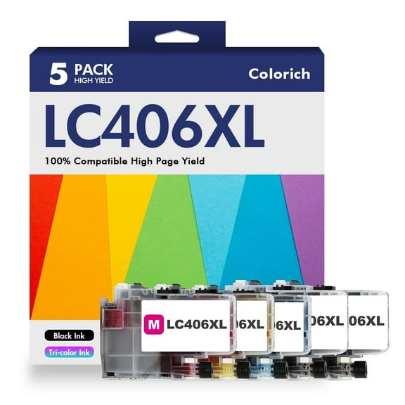 LC406XL LC406 Ink Cartridge Compatible for Brother MFC-J4335DW MFC-J5855DW Printer 406XL for MFC-J6555DW MFC-J4535DW MFC-J6955DW MFC-J4345DW MFC-J5955DW - 5 Pack Black Cyan Magenta Yellow