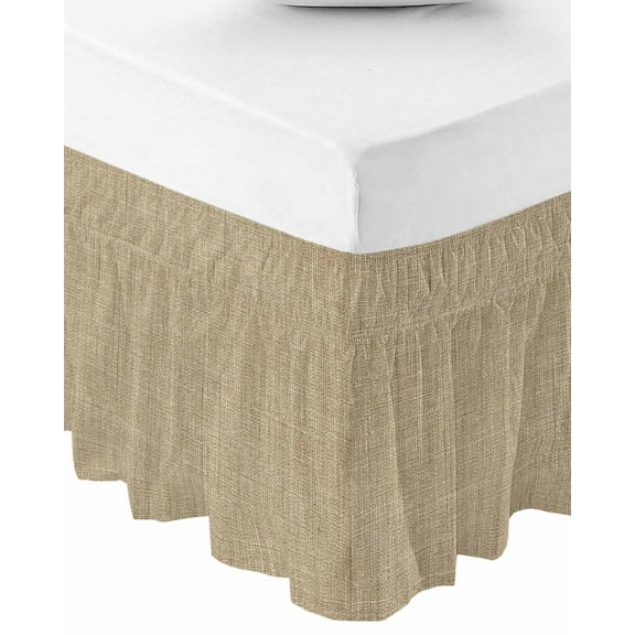 Brown Farmhouse Wrap Around Bed Skirts for Queen Bed 18" Drop,Bed Skirt with Adjustable Elastic Belt Dust Ruffle Bed Valance for Bedroom Hotel Vintage Country Monochrome Textured Bed Frame Cover