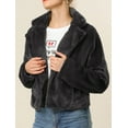 thumbnail image 2 of Abrigo mullido de piel sintética con solapa de muesca y chaqueta recortada para mujer Otoño Invierno Negro L, 2 of 6