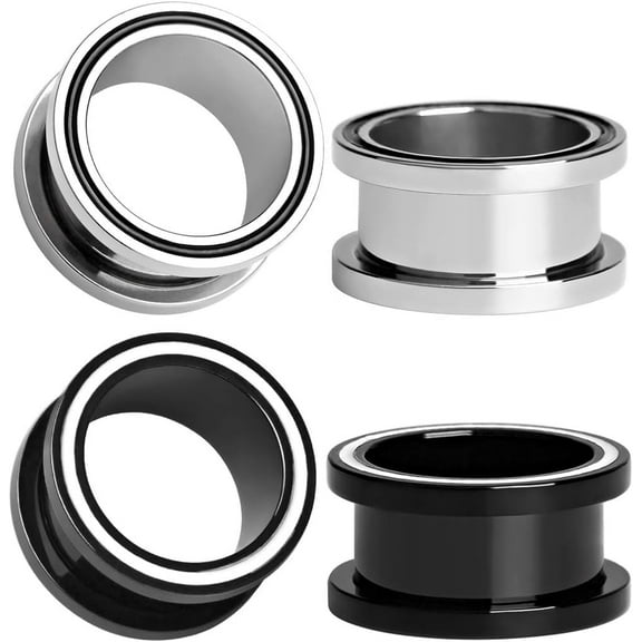 4 pairs Stainless Steel Ear Plugs Black Gauges Stretching Screw Fit Tunnels Expander Piercing Jewelry