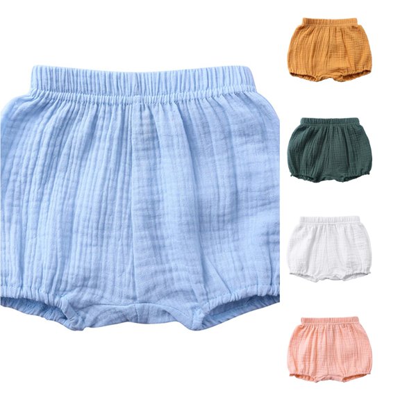 CUZIBR Baby Girls Unisex Solid Color Bloomers Shorts Elastic Waist Soft Breathable Loose Shorts For Toddler Summer Indoor Outdoor Lightweight Casual Short Pants,Blue,2-3 Years