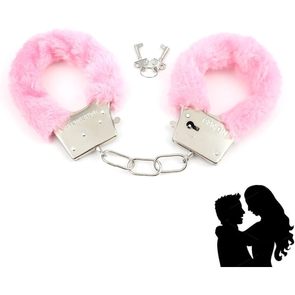 Stainless Steel Pink Fluffy Handcuffs for Ankles and Wrist with Chain,Set Fuzzy Sweater Hand Cuff Set for Adults,Pink