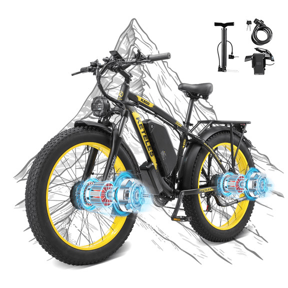 KETELES AWD Dual Motor Electric Bike for Adults , Mountain Electric Bicycles 48V 23AH Removable Lithium Battery, 26" 4.0 inch Fat Tire Ebike for Adults UL2849