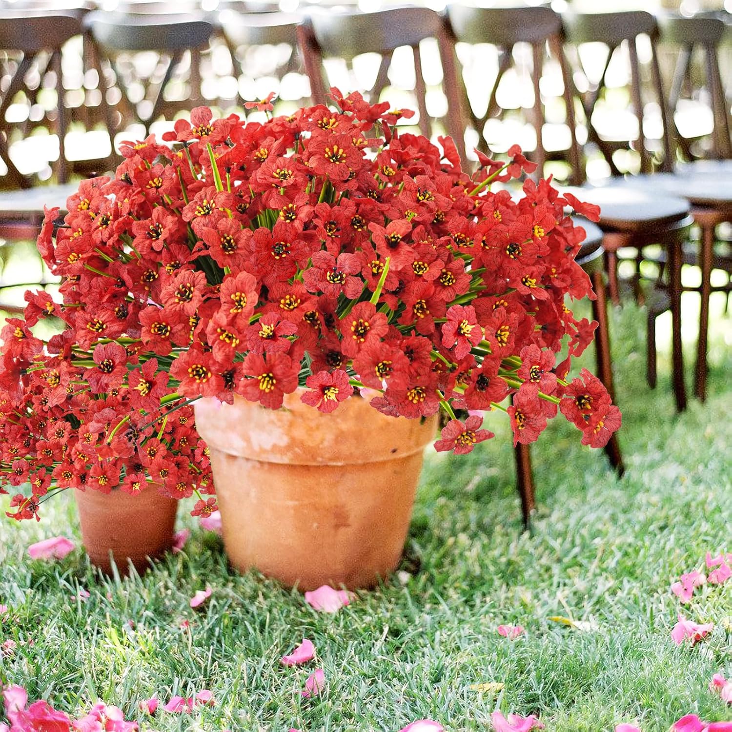 10 Bundles Outdoor Artificial Flowers UV Resistant Fake Silk Flowers Faux Plastic Plants Outside Garden Porch Window Box Summer Decoration (Red)