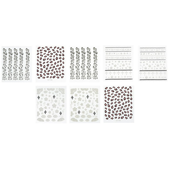 Wrapables® Fingernail Stickers Nail Art Nail Stickers Self-Adhesive Nail Stickers 3D Nail Decals - Leopard, Cross, Crown, Lace and Flowers (4 designs/8 sheets)