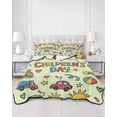 thumbnail image 2 of Quilts Twin Size Bedding Set, Sage Green Children's Day Lightweight Quilted Comforter, Car Tree Stars Modern Abstract Art Soft Bedspread Coverlet with Pillow Covers for All Season, 68" x 86", 2 of 7