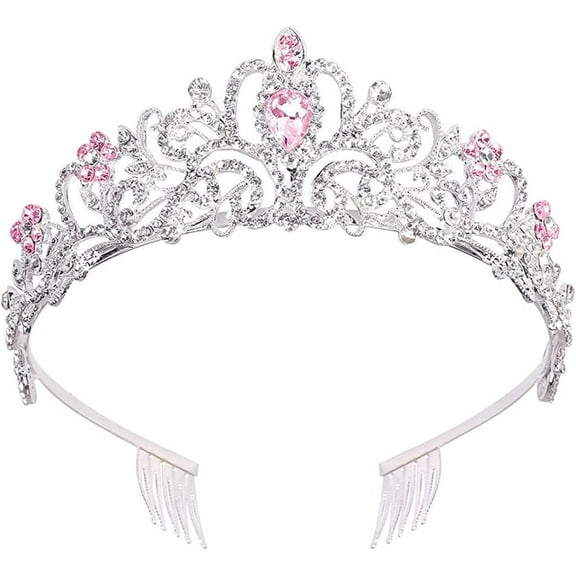 Crown Tiara, Princess Crown, Women Tiaras, Crown Girls, Silver Tiara For Women Pink Crystal Tiara Crystal Crown With Combs, Crystals Princess Crown