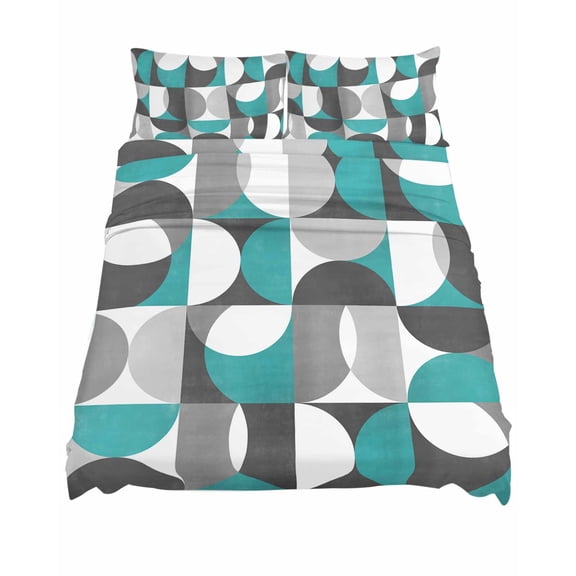 Queen Size Teal Green Grey Sheet Sets Nordic Retro Medieval Geometric Abstract Soft Breathable Microfiber Bed Sheets Deep Pockets 4 Piece Bed Sheets Set, 1 Fitted Sheet, 1 Flat Sheet & 2 Pillowcases