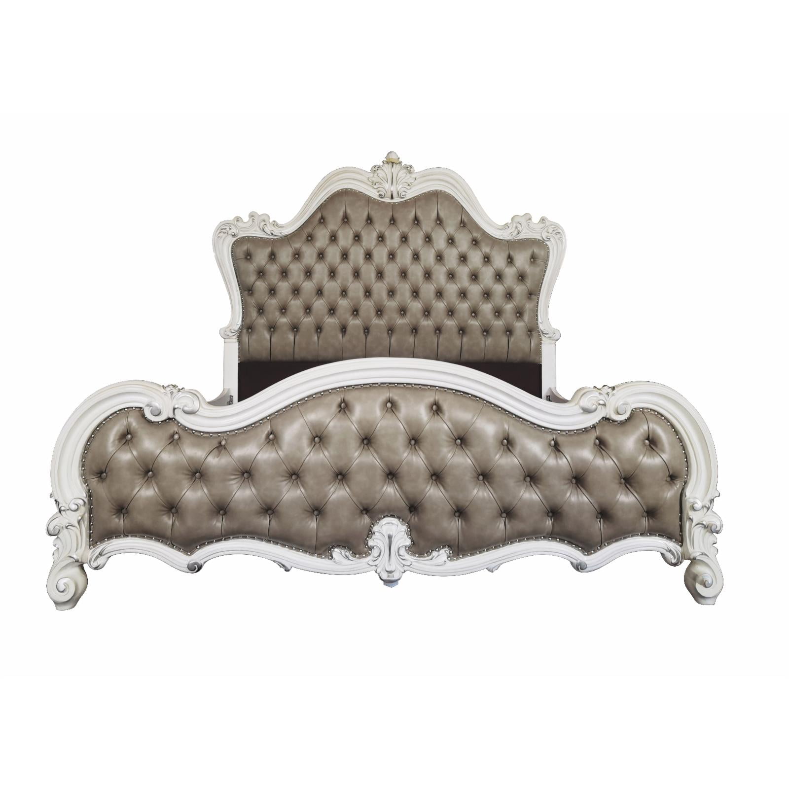 Acme Versailles II California King Bed in Vintage Gray Polyurethane and White Adult, Child