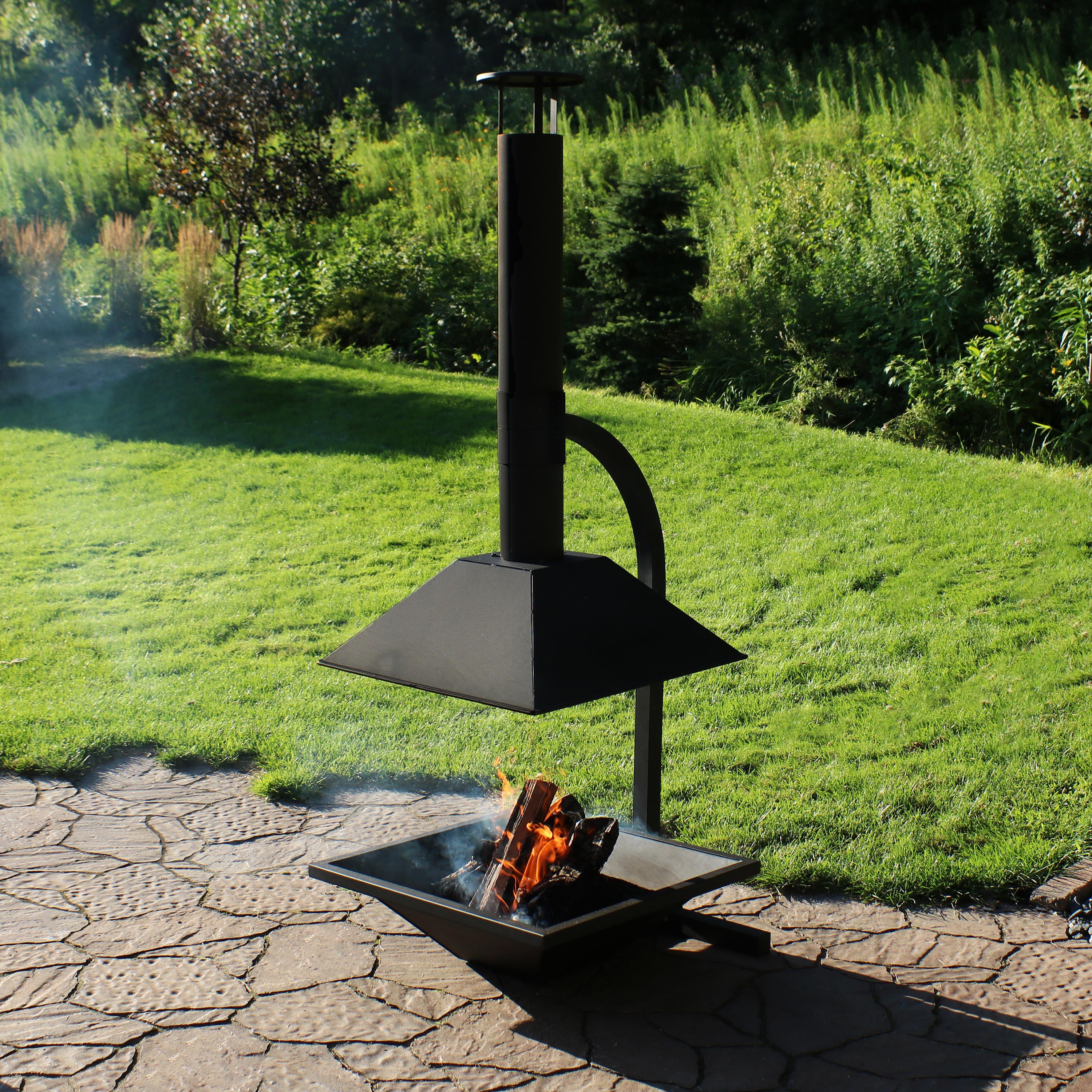 Sunnydaze Black Steel Outdoor Wood-Burning Modern Backyard ...
