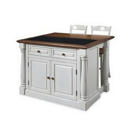 Home Styles Monarch Antiqued White Kitchen Island And 2 Stools