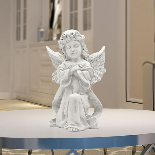 VONKY Resin White Angel Statue Desktop Decor Collection Window Props Christmas prayer hold hands