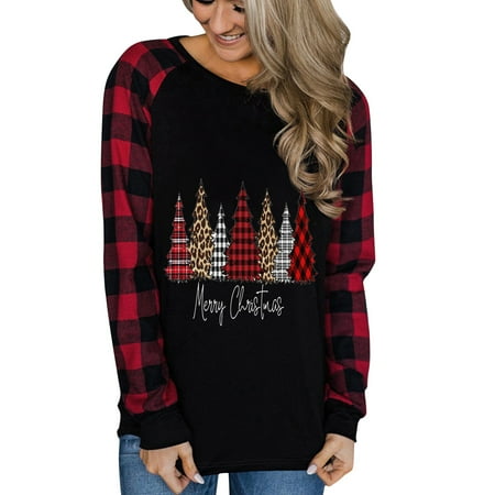 

Christmas Tree Long Sleeved Christmas Plaid Long Sleeved Women s Round Neck Loose T Shirt Top Large Size Sweatshirt Winter Top Short Sleeve Scrub Jackets Gray S