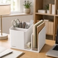 thumbnail image 6 of NUSIGN 2-in-1 Desk Organizer with Pen Holder, Desktop Storage Organizer for Pens, Notebooks, Sticky Notes and Office Supplies,White, 6 of 7