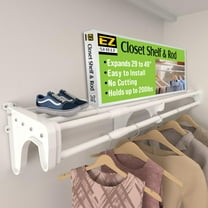 EZ SHELF - Closet Shelf with Hanging Rod - 29" to 49” Expandable, White, Closet Shelves - Strong, Holds 200 lbs - Easy Install - 1 Side Wall & Backwall with 1 End Bracket