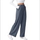 thumbnail image 3 of Pantalones de Traje Anchos para Mujer, Holgados, de Cintura Alta Elástica, Informales, Largos, Color Gris Oscuro, Talla M, 3 of 7
