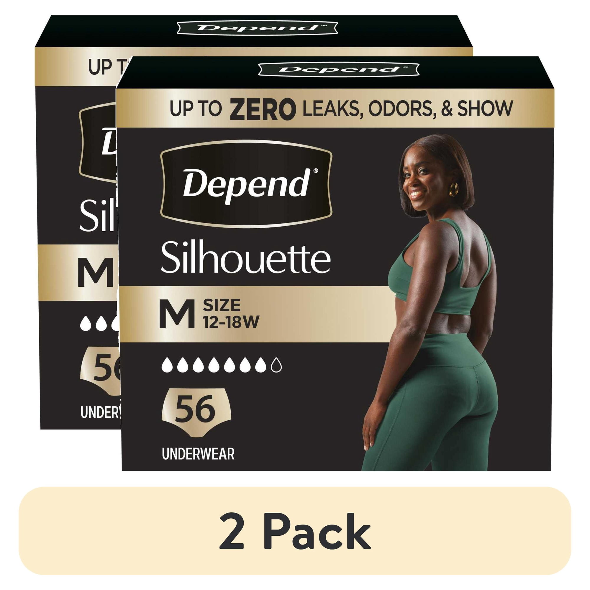 (2 pack) Depend Silhouette Women’s Incontinence & Postpartum Bladder Leak Underwear, M, 56 Count