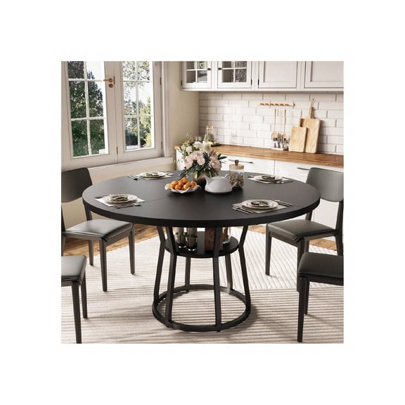 42-pulgada round estilo rural dining mesa para 4 - 6 people - rustic wood kitchen mesa con almacenamiento estante, space-saving para small spaces, apartments, dining room, y sala de estar