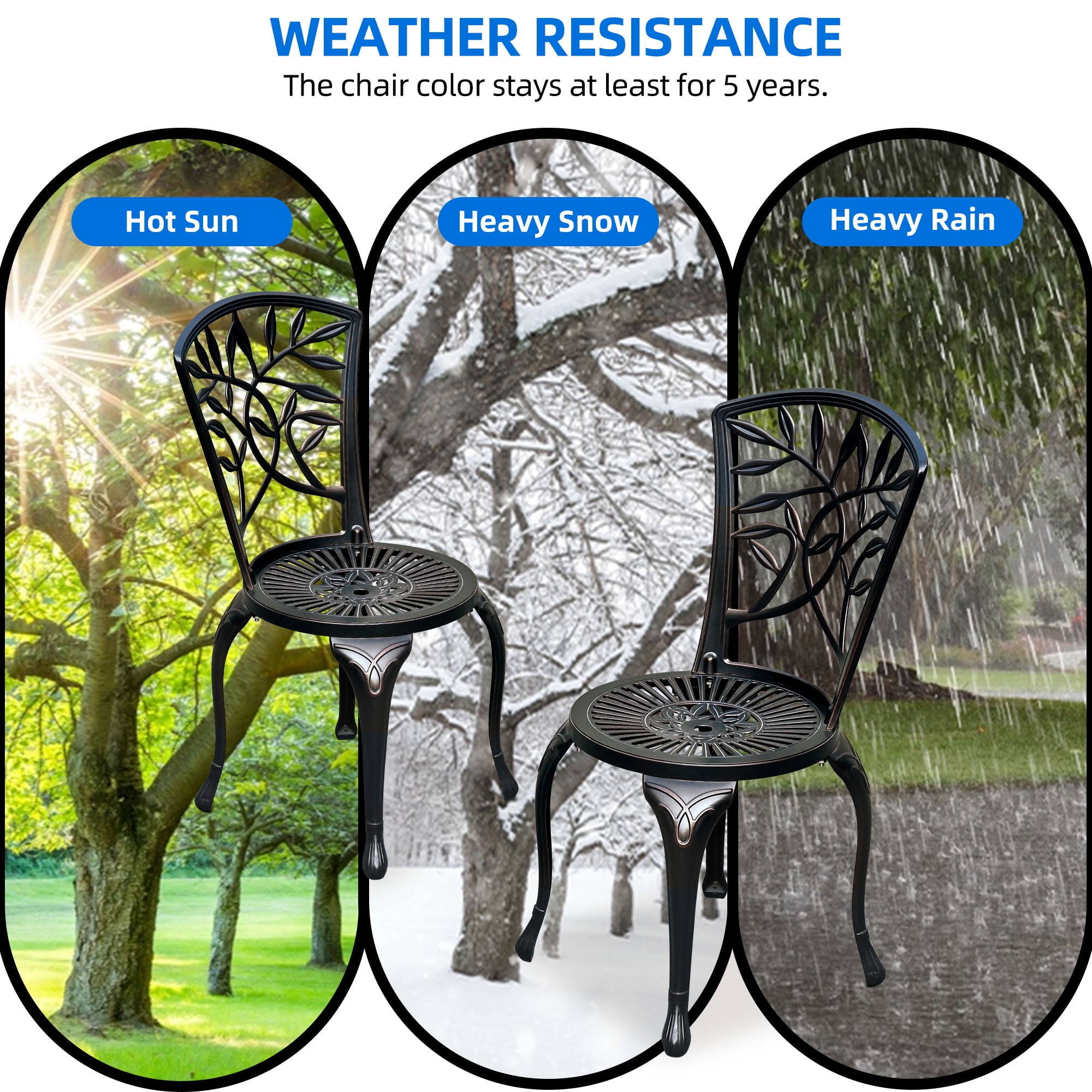 Dextrus Set of 2 Outdoor Cast Aluminum Dining Chairs, Patio Bistro Chairs with Adjustable Feet for Garden, Backyard, Balcony, Black