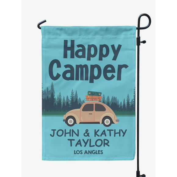 Printtoo Light Blue Happy Camper Family Camping Car CampingFlagCustom Personalized Camping Flags For Campers Double Sided CampsiteFlag
