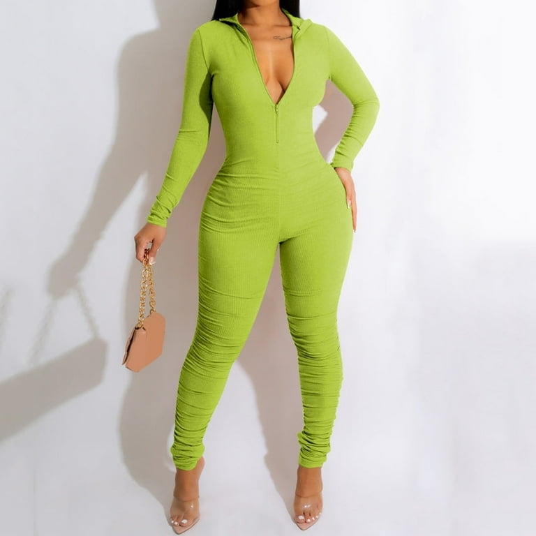 ASEIDFNSA Long Sleeve Jumpsuit Women Turtle Neck Body Suit for Women  European And American Women'S Clothing And Winter ed Zipper V Neck Lifting  Slim