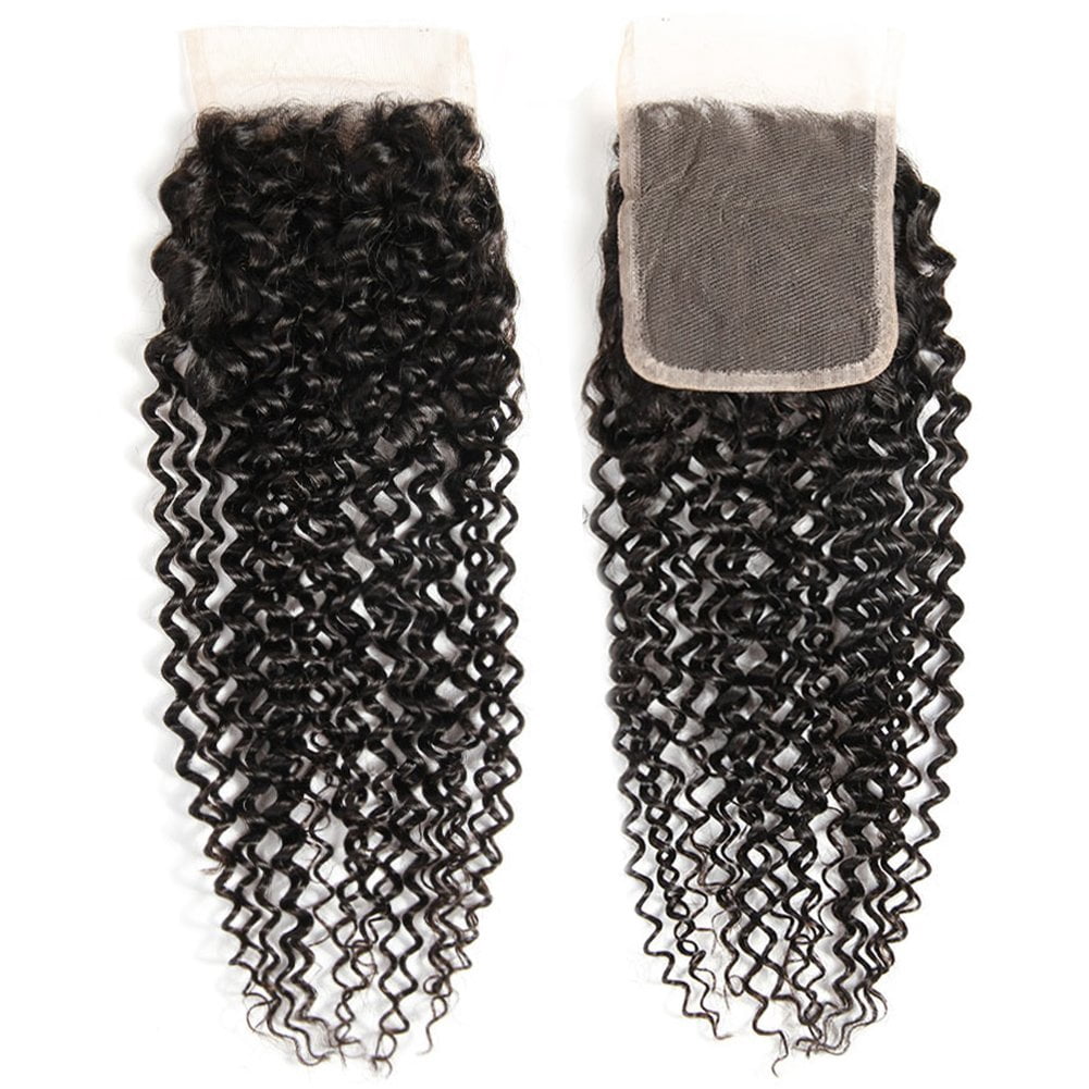 Premium Kinky Curly Human Hair 3 Bundles with 4x4 Lace Closure 100 Gram Each Bundle Thick End