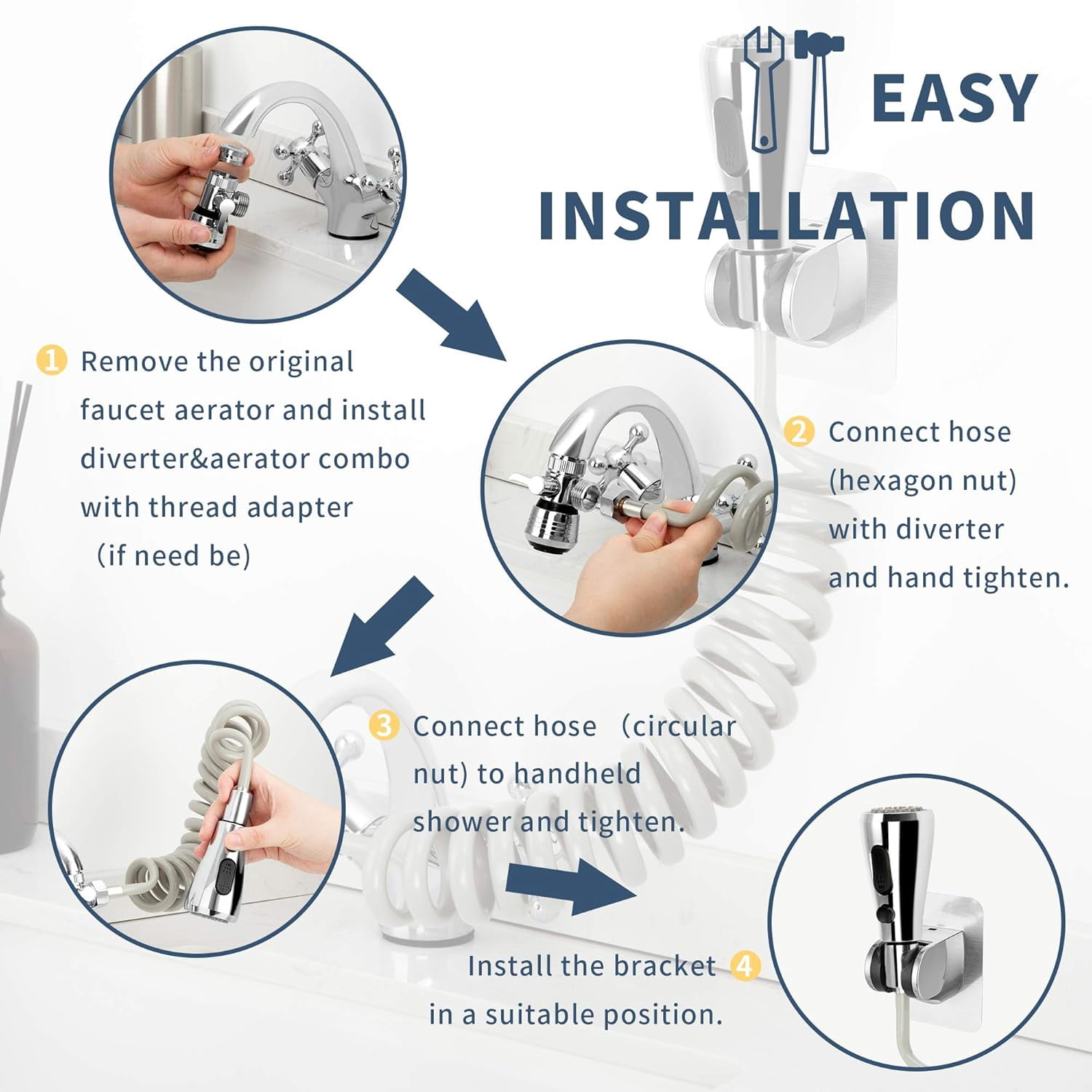 1080° Swivel Faucet-Extender Sink-Aerator - 2 Mode Splash Water Filter Extension, Kitchen Bathroom 360° Rotatable Spray Attachment, Multifunctional Universal Robotic Arm -Wash Hand/Hair/Face