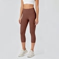 thumbnail image 5 of VBVC Women's High Waisted Capri Leggings , Ladies' Tummy Control Yoga Pants , Summer Stretchy Slim Crop Trousers For Women,Brown,S-2XL, 5 of 8