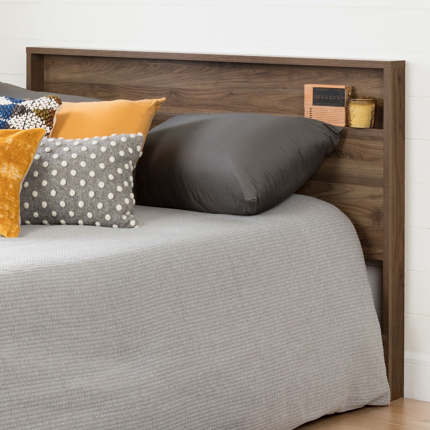 South Shore Holland Full/Queen Headboard with Storage Shelf, in Natural Walnut