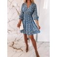 thumbnail image 5 of Robes pour Femmes Manches Bouffantes Imprimé Floral Taille Froncée Col en V Boho, 5 of 5