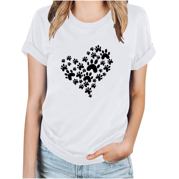 Fiudx Ofertas de La Semana Camiseta Informal de Manga Corta con Cuello Redondo y Estampado Informal a La Moda para Mujer