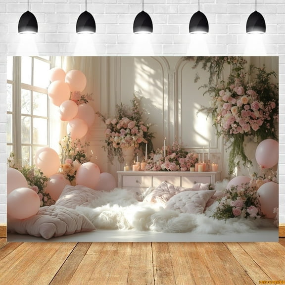 Newborn Baby 1st Birthday Backdrop Pink Flower Arch Balloon Floral Girl Birthday Cake Smash Wedding r Photography Background