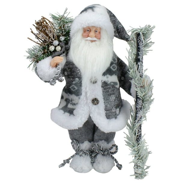 12" Gray and White Standing Santa Claus Christmas Figurine - Walmart ...