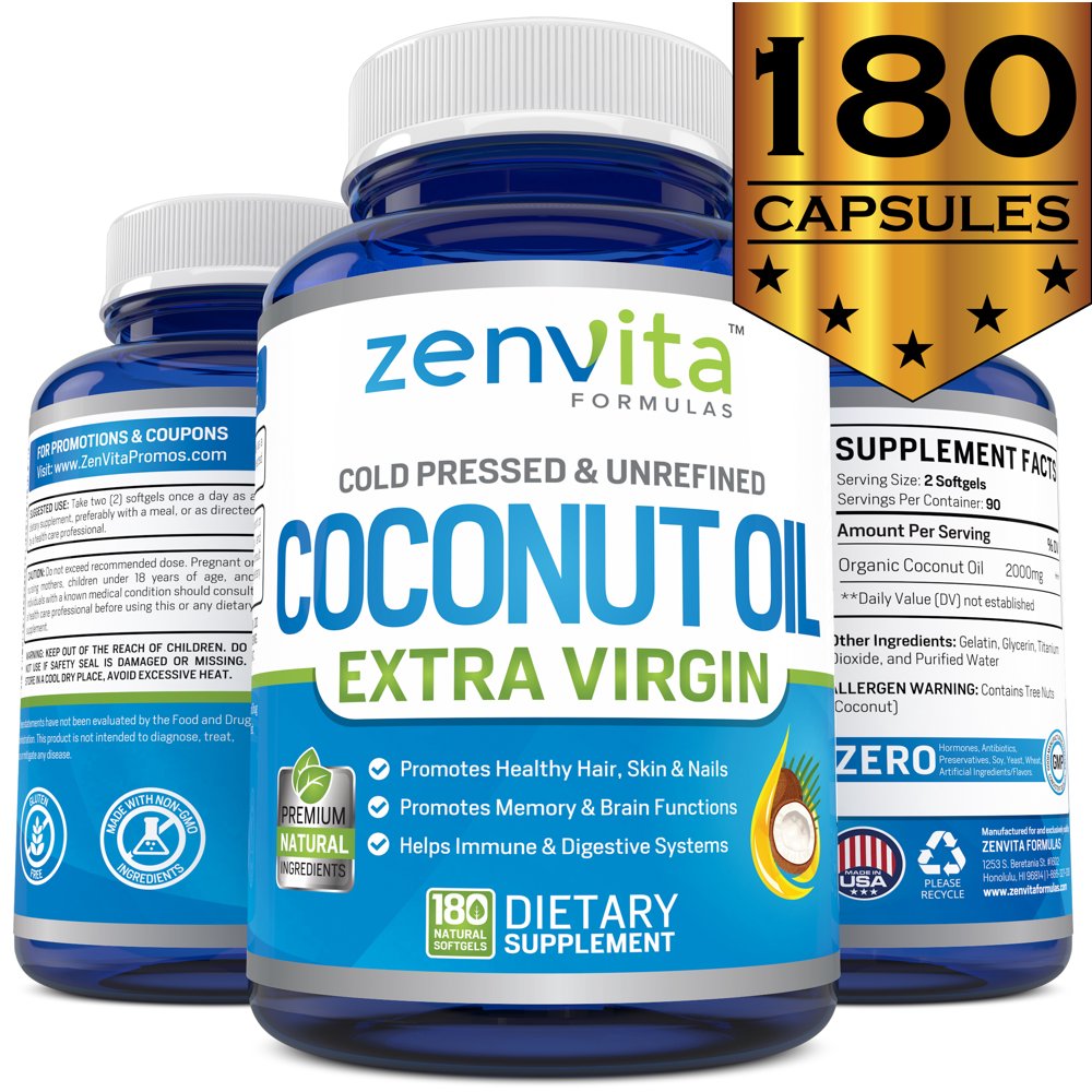 ZenVita Formulas Organic Coconut Oil Capsules 1000 mg 180 Softgels