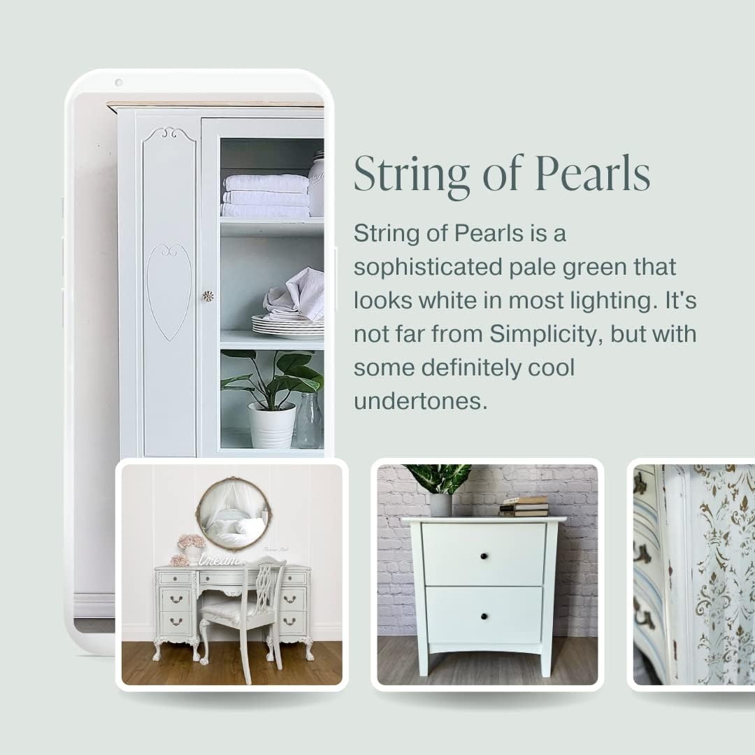 JJEAN-Country Chic All-in-One Chalk Paint for Furniture, Cabinets, Home Decor, Eco-Friendly, Matte Finish, Built-In Primer & Top Coat for Wood, Metal - String of Pearls (Light Green) - 4 oz (118 ml)