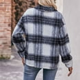 thumbnail image 4 of YYDGH Women's Flannel Wool Blend Plaid Shacket Long Sleeve Button Down Chest Pocketed Shirts Jacket Coats Blue S, 4 of 9